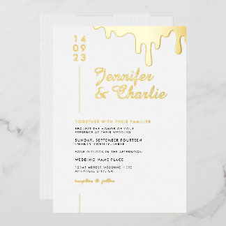 Minimalist Modern Gold Drips White Elegant Wedding