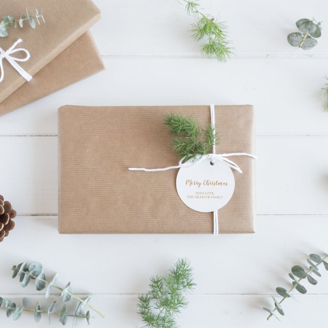 Minimalist Modern|Gold Merry Christmas Holiday Classic Round Sticker (Creator Uploaded)