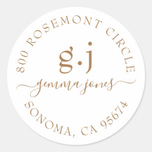 Minimalist Modern Gold Monogram Script Name Classic Round Sticker