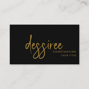 Minimalist Modern Gold Script Black Business Card