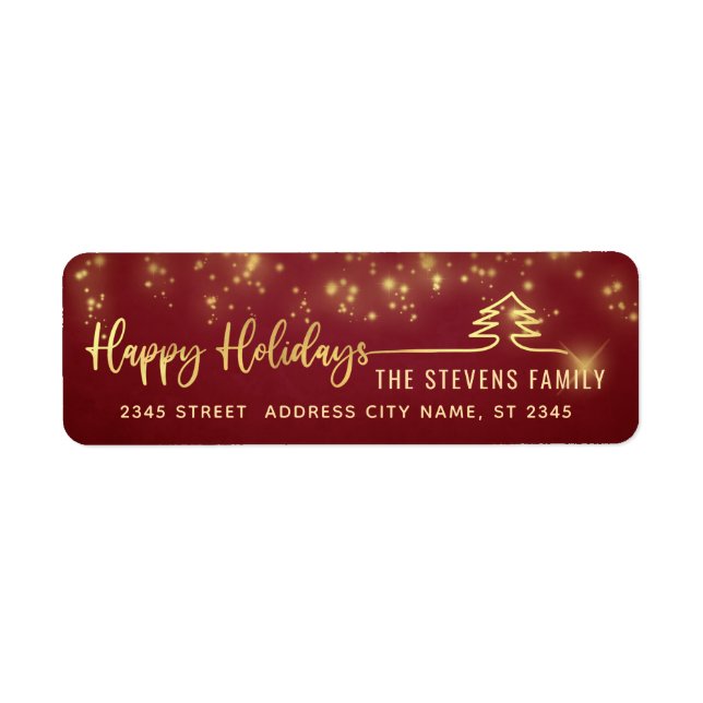 Minimalist modern gold script Happy Holidays red (Front)