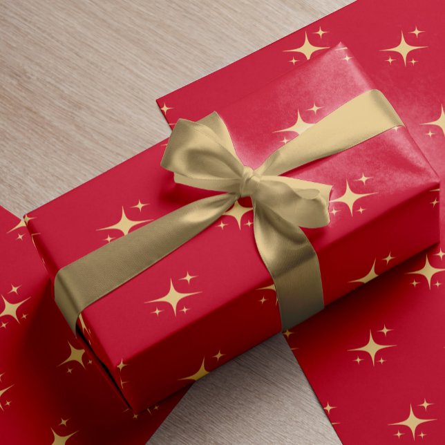 Minimalist modern gold stars red Christmas gift Wrapping Paper (Creator Uploaded)