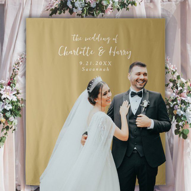 Minimalist Modern Gold Wedding Photo Backdrop Tapestry (Creator Uploaded)