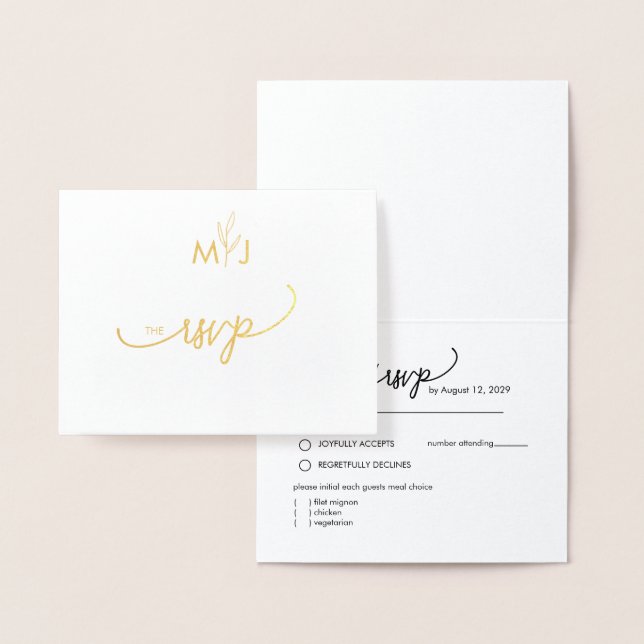 Minimalist Modern Golden Leaf RSVP Foil Card (Display)