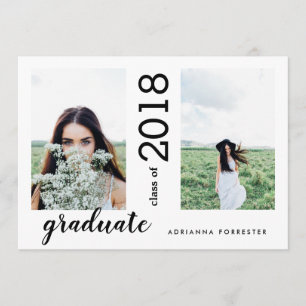 Minimalist Modern Graduate Two Photos Invitation