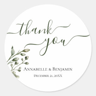 Minimalist Modern Green and White Floral Wedding Classic Round Sticker