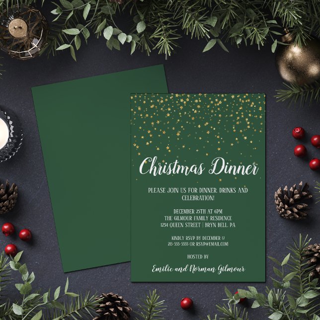 Minimalist Modern|Green Confetti Christmas Dinner Invitation (Creator Uploaded)
