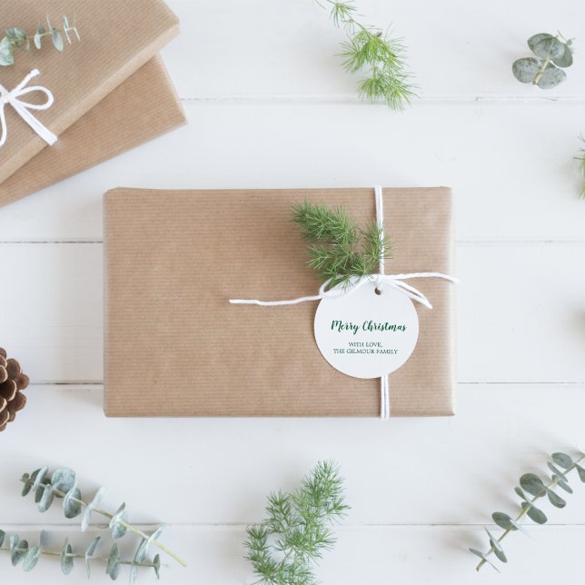 Minimalist Modern|Green Merry Christmas Gift Classic Round Sticker (Creator Uploaded)