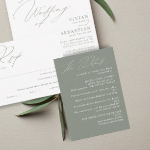 Minimalist Modern Green Sage Wedding Details Enclosure Card