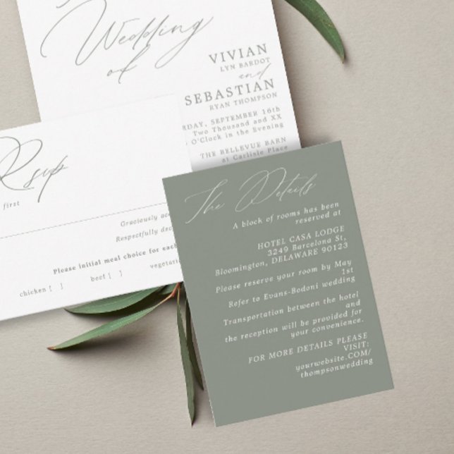 Minimalist Modern Green Sage Wedding Details Enclosure Card (Creator Uploaded)