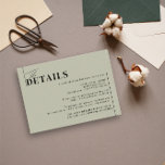 Minimalist Modern Green Sage Wedding Details Enclosure Card<br><div class="desc">A minimalist wedding wedding suite to mix and match colours to create a unique look. More colours available in the collection. Don't find the colour you need? Please let me know (Maria)... Happy to help!</div>