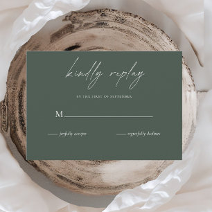 Minimalist Modern Green Wedding Sage & Forest RSVP Card