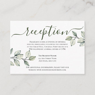 Minimalist Modern Green + White Wedding Reception Enclosure Card