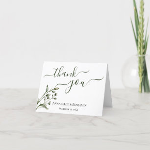 Minimalist Modern Green + White Wedding Thank You Card