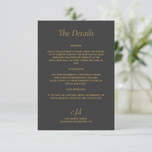Minimalist modern grey gold wedding details enclosure card