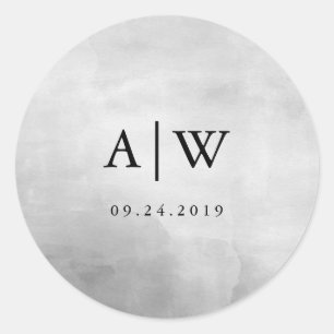 Minimalist Modern Grey Watercolor Wedding Classic Round Sticker