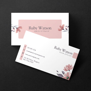 Minimalist Modern Hairstylist Blush Pink Floral Business Card