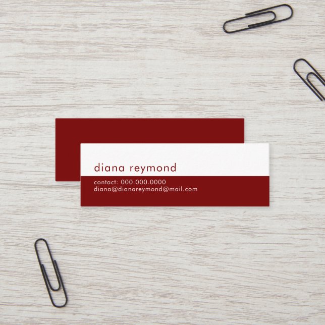Minimalist Modern Half Dark Red Mini Business Card (Front/Back In Situ)