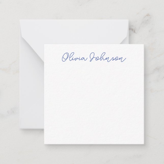 Minimalist Modern Handwriting Blue White Note Card (Front)