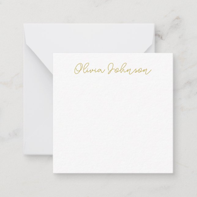 Minimalist Modern Handwriting Gold White Note Card (Front)