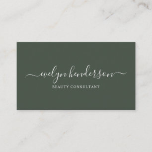 Minimalist Modern Handwritten Calligraphy Green Business Card