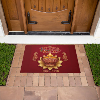 Minimalist Modern Happy Diwali Jewel Tones Welcome Doormat