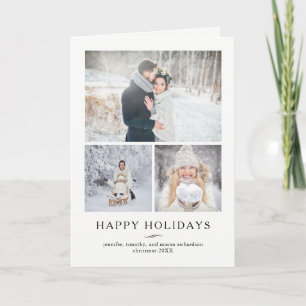 Minimalist Modern Happy Holidays   Three Photos Holiday Card
