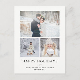 Minimalist Modern Happy Holidays   Three Photos Holiday Postcard