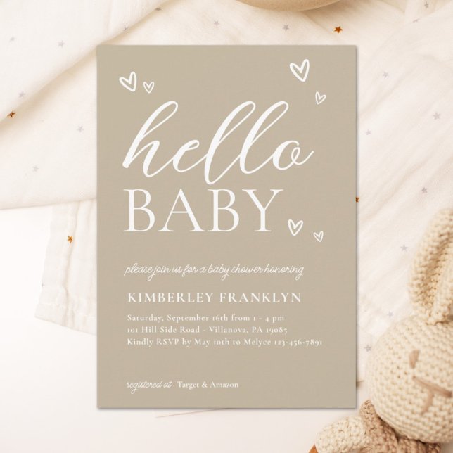 Minimalist Modern Hello Baby Shower Invitation (Creator Uploaded)
