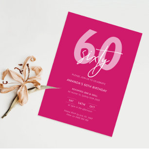 Minimalist Modern Hot Pink 60th Birthday Party Invitation