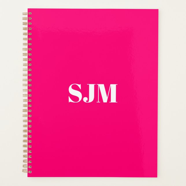 Minimalist modern hot pink monogram initials planner (Front)