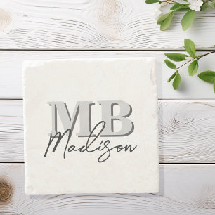 Minimalist Modern Initial Monogram Stone Coaster