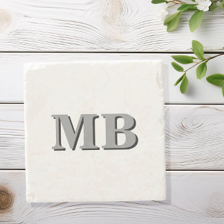 Minimalist Modern Initial Monogram Stone Coaster