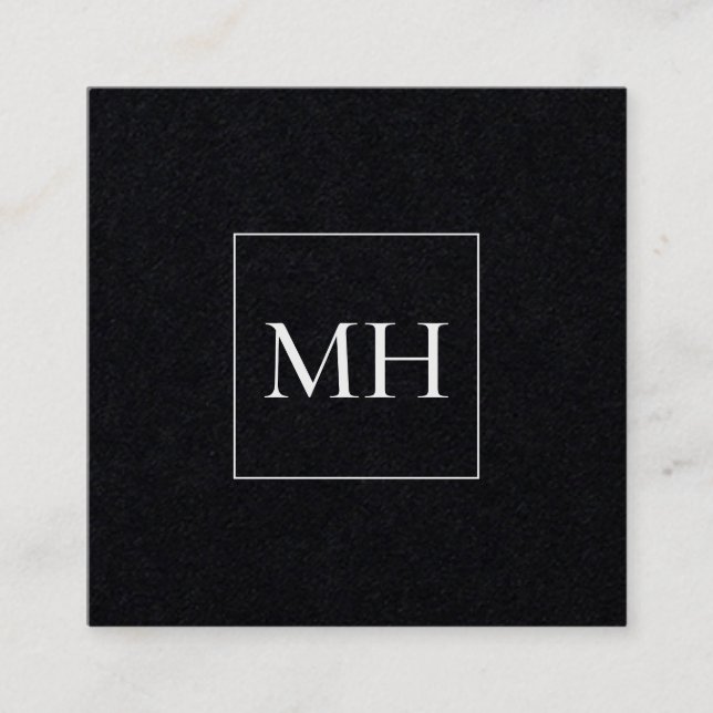 Minimalist Modern Initials Monogram Black Kraft Square Business Card (Front)