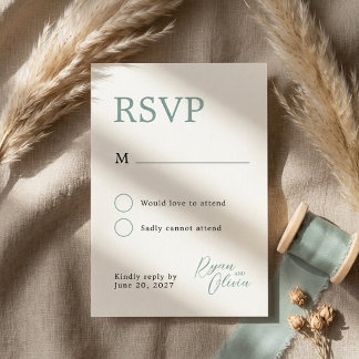 Minimalist Modern Ivory & Sage Green Wedding RSVP Card