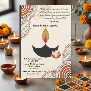 Minimalist Modern Japandi Terracotta Diwali Deepak Invitation