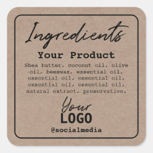 Minimalist Modern Kraft Ingredients Logo Square Sticker