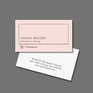 Minimalist Modern Light Rose Black Hair Salon Business Card
