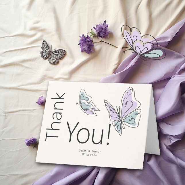 Minimalist Modern Lilac and Dusty Blue Butterfly Thank You Card (Creator Uploaded)
