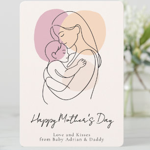 Minimalist Modern Line Art Mom & Baby Mother’s Day Holiday Card