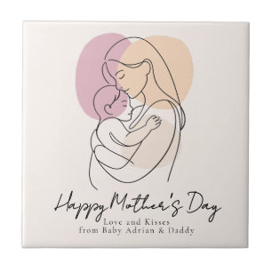 Minimalist Modern Line Art Mum & Baby Mother’s Day Tile