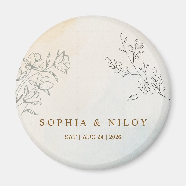 Minimalist Modern Line art Wedding Classic Round Magnet (Front)