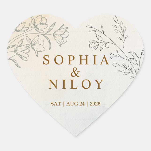 Minimalist Modern Line art Wedding Heart Sticker (Front)
