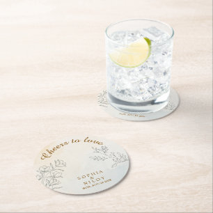 Minimalist Modern Line art Wedding Round Paper Coaster