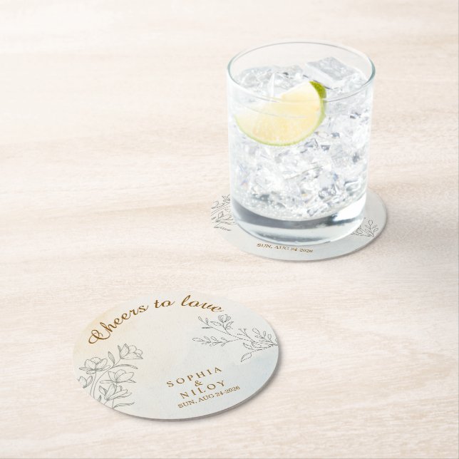 Minimalist Modern Line art Wedding Round Paper Coaster (Insitu)