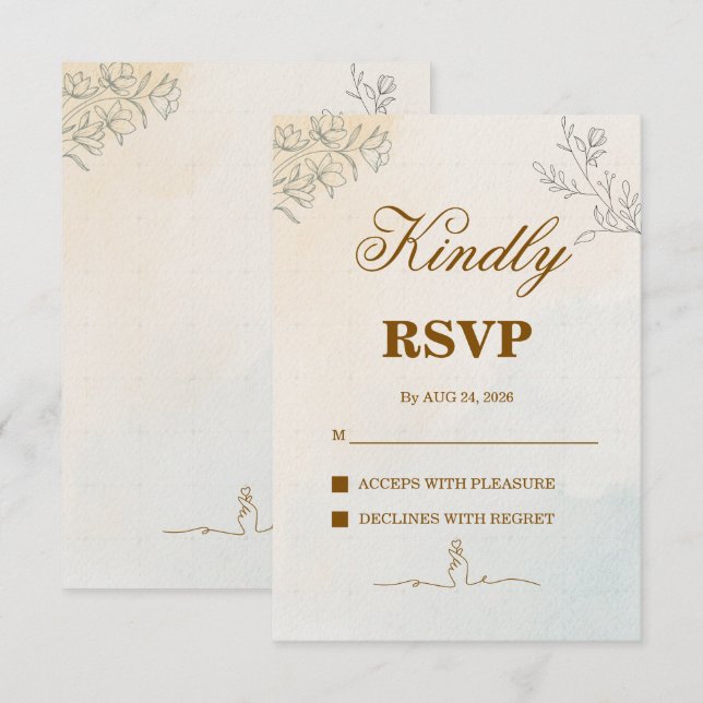 Minimalist Modern Line art Wedding RSVP Card (Front/Back)