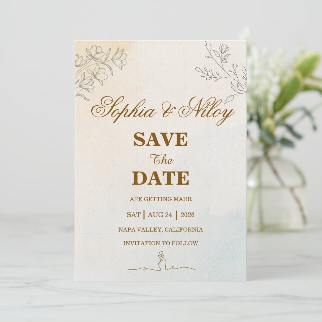 Minimalist Modern Line art Wedding Save The Date (Standing Front)