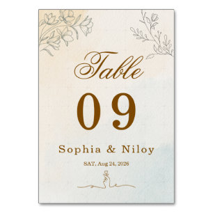 Minimalist Modern Line art Wedding Table Number