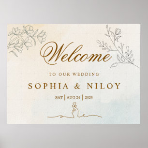 Minimalist Modern Line art Wedding welcome sign