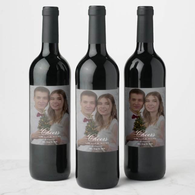 Minimalist Modern Line art Wedding Wine Label (Bottles)